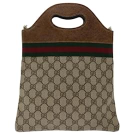 Gucci-GUCCI GG Supreme Web Sherry Line Hand Bag PVC 2way Beige Red Green Auth 67652-Red,Beige,Green