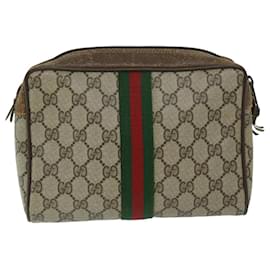 Gucci-GUCCI GG Supreme Web Sherry Line Clutch Bag Beige Rot 156 01 012 Auth 67661-Rot,Beige