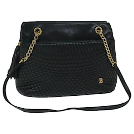 Bally-BALLY Chain Shoulder Bag Leather Black Auth yb518-Black