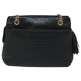 Bally-BALLY Chain Shoulder Bag Leather Black Auth yb518-Black