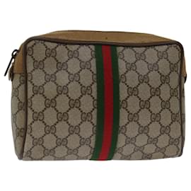 Gucci-GUCCI GG Supreme Web Sherry Line Clutch Bag Beige Rot 89 01 012 Auth yk11153-Rot,Beige