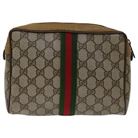 Gucci-GUCCI GG Supreme Web Sherry Line Clutch Bag Beige Rot 89 01 012 Auth yk11153-Rot,Beige