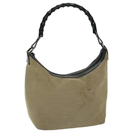 Gucci-GUCCI Bamboo Shoulder Bag Canvas Beige Auth 68029-Beige