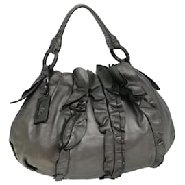 Prada-PRADA Shoulder Bag Leather Silver Auth fm3197-Silvery