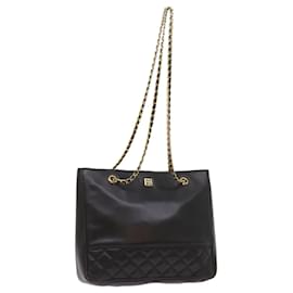 Givenchy-GIVENCHY Quilted Chain Shoulder Bag Leather Black Auth yk10895-Black