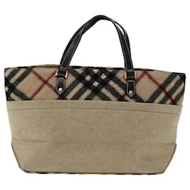 Burberry-BURBERRY Blue Label Tote Bag Wool Beige Auth 67670-Beige