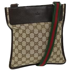 Gucci-GUCCI GG Canvas Web Sherry Line Shoulder Bag Beige Green Red 27639 auth 68211-Red,Beige,Green