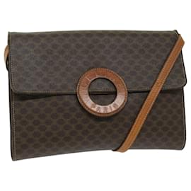 Céline-CELINE Bolso de hombro circular de lona Macadam Cuero PVC Marrón Auth fm3202-Castaño