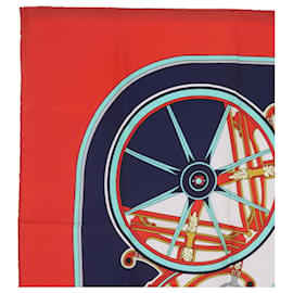 Hermès-HERMES CARRE 90 WASHINGTON�fS CARRIAGE Scarf Silk Red Auth am5911-Red
