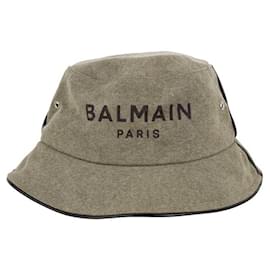 Balmain-Chapeau en coton-Kaki