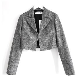 Dior x Raf Simons Resort 2015 Grey Textured Crop Blazer Jacket Grey