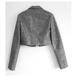 Dior-Dior x Raf Simons Resort 2015 Grey Textured Crop Blazer Jacket-Grey