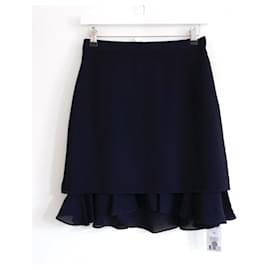 Carven-Carven navy crepe frill hem mini skirt-Navy blue