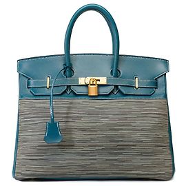 Hermès Borsa HERMES BIRKIN 35 in tela blu - 101753 Blu