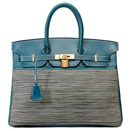 Hermès-HERMES BIRKIN Tasche 35 in blauer Leinwand - 101753-Blau