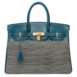 Hermès-HERMES BIRKIN Tasche 35 in blauer Leinwand - 101753-Blau