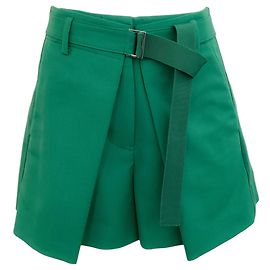 Sacai Green Wool Tuxedo Shorts with Belt Green