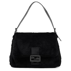 Fendi-FENDI Borse a spalla Pelliccia Nera Baguette-Nero