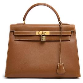 Hermès-Hermes Bolso Kelly 32 Sellier Cuero Oro HDW Oro 1997 con correa-Caramelo,Gold hardware