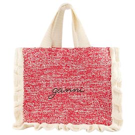 Bolsa Shopper Crochê Folho - Ganni - Algodão - Rosa Branco