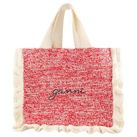 Ganni-Crochet Frill Shopper Bag - Ganni - Cotton - Pink-White
