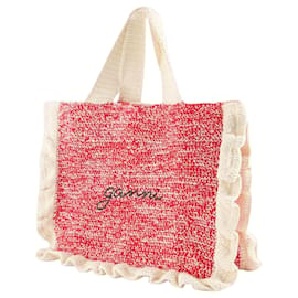 Ganni-Shopper-Tasche mit gehäkelten Rüschen - Ganni - Baumwolle - Rosa-Weiß
