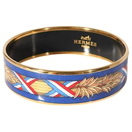 Hermès-Hermès Plated Enamel Bangle Wide Liberte Egalite Fraternite (67mm)-Golden,Metallic