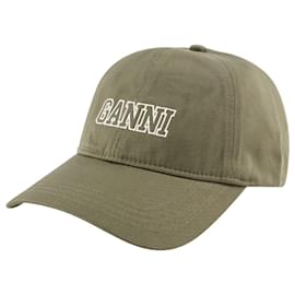 Ganni-Cappellino con logo - Ganni - Cotone - Kalamata-Verde,Cachi