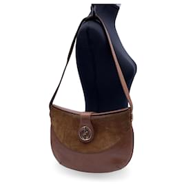 Gucci-Vintage Tan Suede and Leather GG Logo Shoulder Bag-Brown