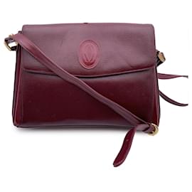 Cartier-Vintage Burgundy Leather Flap Box Shoulder Bag-Dark red