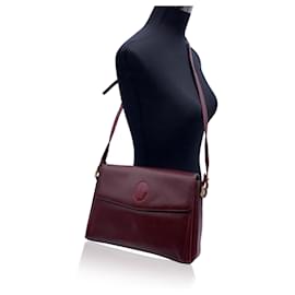 Cartier-Vintage Burgundy Leather Flap Box Shoulder Bag-Dark red