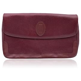 Cartier-Vintage Burgundy Leather Pochette Flap Clutch Bag-Dark red