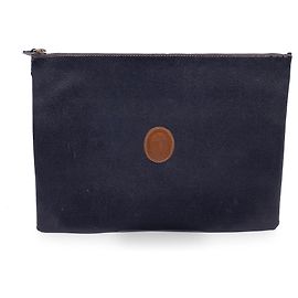 Trussardi Vintage Black Canvas Clutch Bag Portfolio Document Case Black
