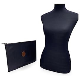 Trussardi-Vintage Black Canvas Clutch Bag Portfolio Document Case-Black