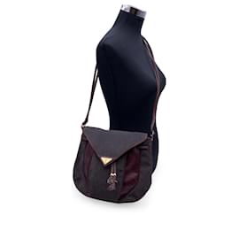 Yves Saint Laurent-Bolsa de ombro em lona de vinil texturizada cinza Borgonha-Cinza