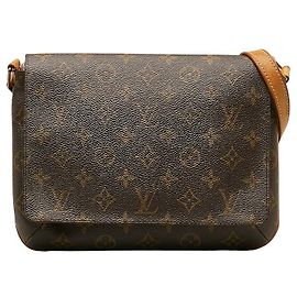 Bolsa de ombro curta Louis Vuitton Monogram Musette Tango M51257 em couro PVC marrom em muito bom estado Marrom