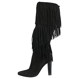 Saint Laurent-Black suede fringed boots - size EU 37-Black