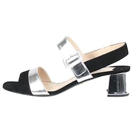 Prada-Schwarze und silberne Sandaletten mit Absatz - Größe EU 37.5-Schwarz