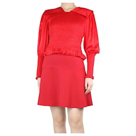 Autre Marque-Blusa de cetim de seda franzida com babados Red Vincent - tamanho Reino Unido 12-Vermelho
