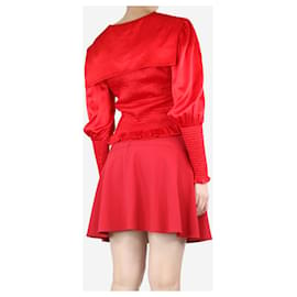 Autre Marque-Red Vincent ruffle-trimmed shirred silk-satin blouse - size UK 12-Red