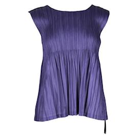Pleats Please-Blusa sin mangas plisada morada-Púrpura