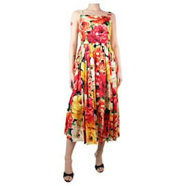 Dolce & Gabbana-Mehrfarbiges Trägerkleid mit Blumenmuster und Knopfleiste vorne – Größe UK 10-Mehrfarben
