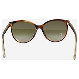 Gucci-Gucci Brown tortoise shell sunglasses with striped arms - size-Brown