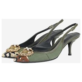 Dolce & Gabbana-Escarpins à bride arrière ornés verts - taille EU 37 (UK 4)-Vert