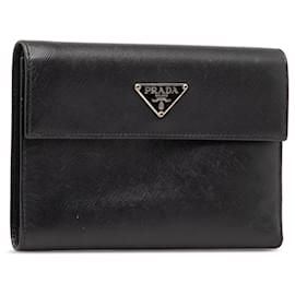 Prada-Prada Black Saffiano Trifold Compact Wallet-Black