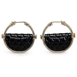 Chanel-Chanel Gold Resin Quilted Flap Bag Hoop Earrings-Golden