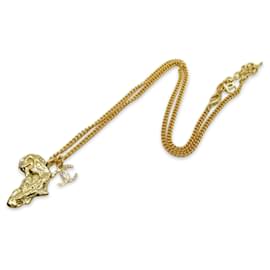 Chanel-Collar con colgante de mapa de África con strass y perlas artificiales doradas de Chanel-Dorado