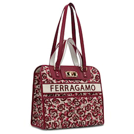 Salvatore Ferragamo-Ferragamo – Rote ikonische Umhängetasche aus gefüttertem Gancini-Canvas-Rot