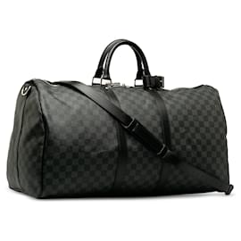 Louis Vuitton-Louis Vuitton Gray Damier Graphite Keepall Bandouliere 55-Grey
