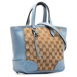 Gucci-Gucci Brown GG Canvas Bree Satchel-Brown,Other,Light blue